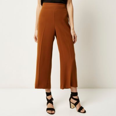 Brown cropped wide leg trousers